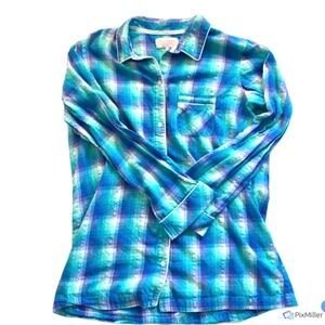 Victorias Secret Womens Blue Plaid Pajama Top, M